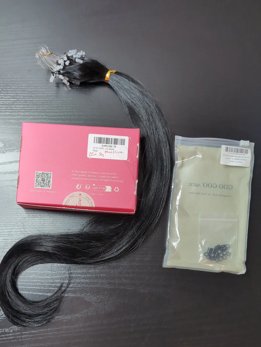 22-in 50 G Micro Link Human Hair Extensions Jet Black Invisible Design Microbead
